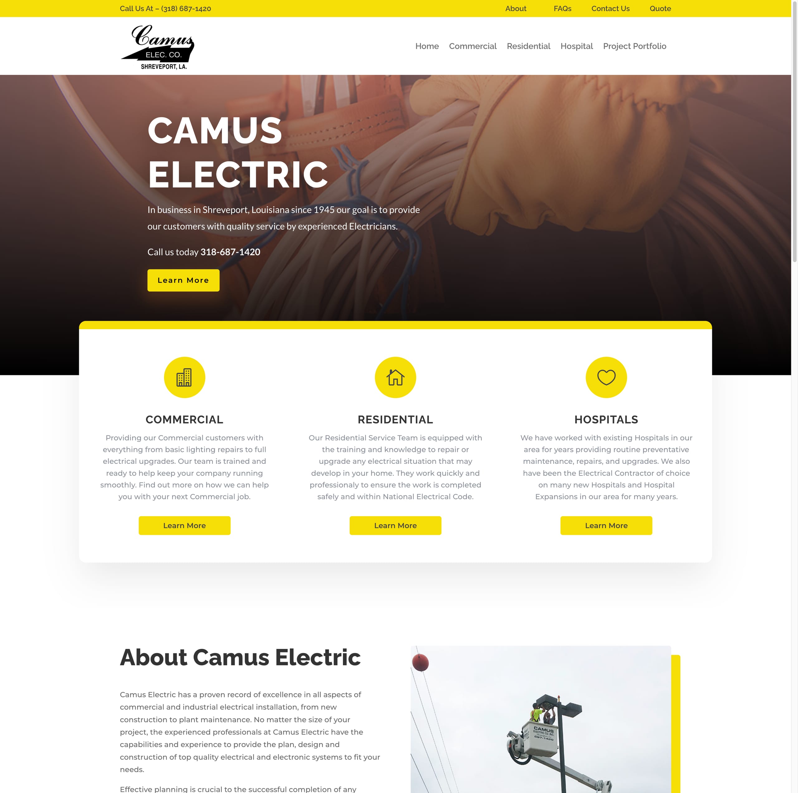 Camus Electric business website designed by Ruby Shore