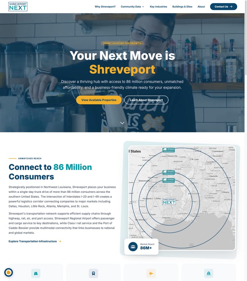 ShreveportNext website design, content, and SEO project by Ruby Shore
