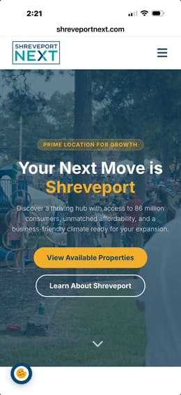 ShreveportNext website on a mobile device