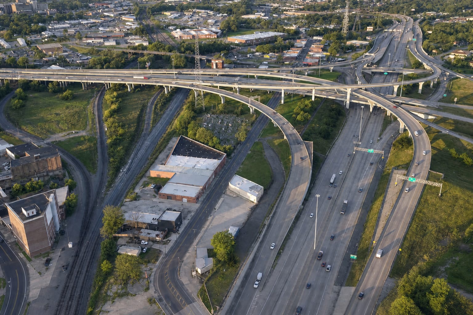 Aerial view of urban highway interchange - Shreveport gateway