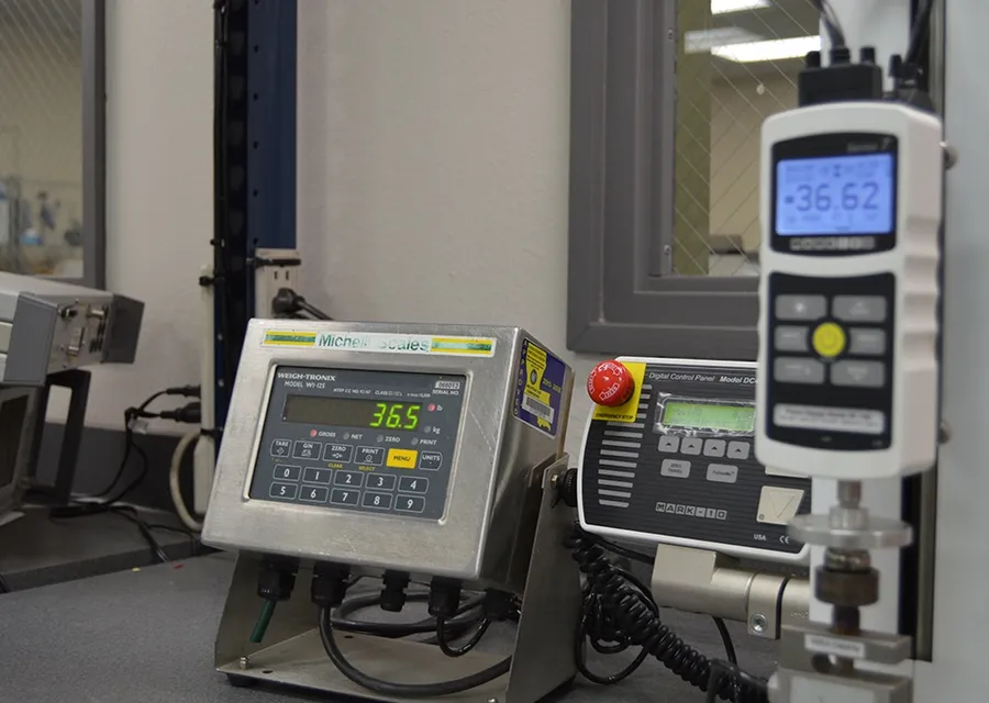 Industrial weighing scale in operation at manufacturing facility