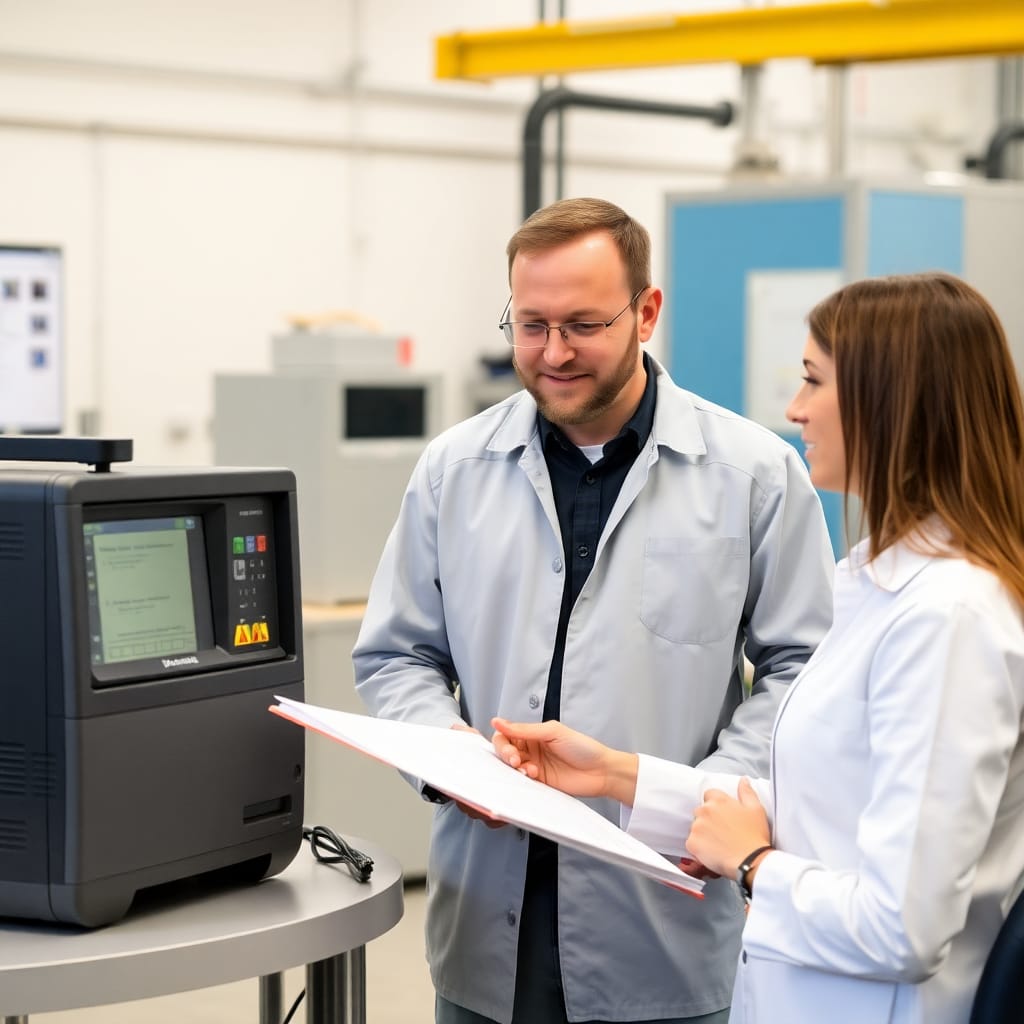 Metrology specialist performing calibration in laboratory environment with precision instruments