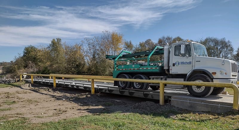 Michelli heavy duty test truck positioned on a truck scale for calibration service