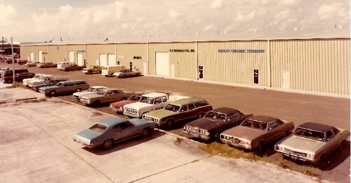 Exterior of the G.T. Michelli Company's 40,000-square-foot multi-unit warehouse at 3922 Barron Street, opened in 1972