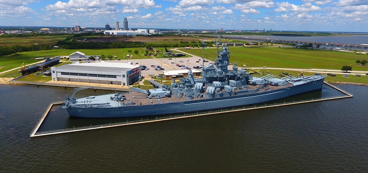 USS Alabama battleship museum ship moored at Mobile Bay, Alabama