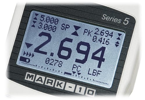 Mark-10 Series 5 digital force gauge used for quality control testing