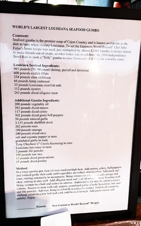 World's Largest Seafood Gumbo recipe listing all ingredients and quantities