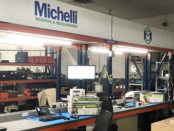 Electronic calibration work station bench at Michelli Weighing & Measurement calibration laboratory