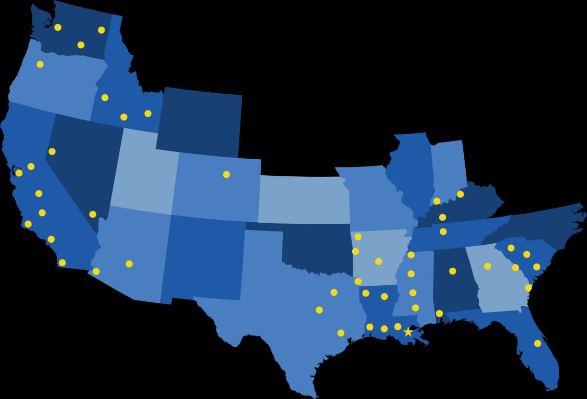 Map showing Michelli Weighing & Measurement service locations across the United States as of February 25, 2026
