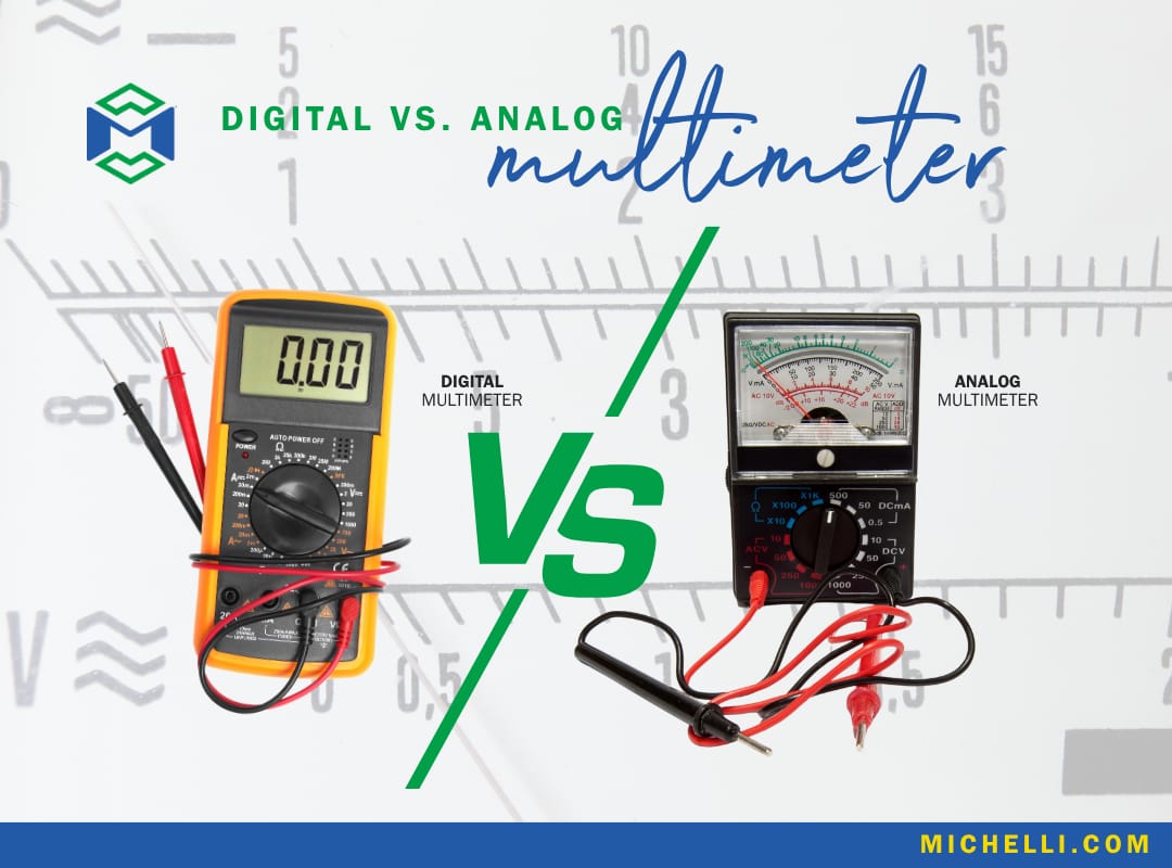 Side-by-side comparison of a digital multimeter and an analog multimeter showing key differences