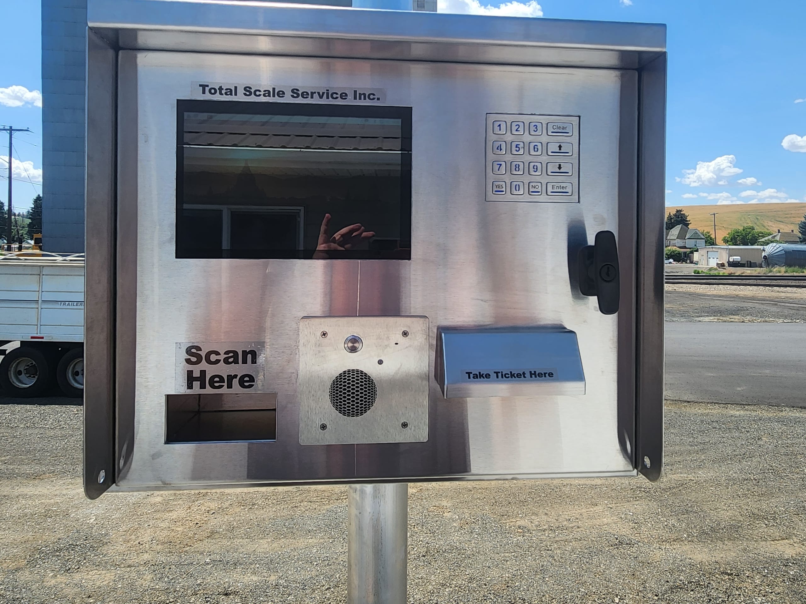 Outdoor terminal for scale service with keypad and ticket slot