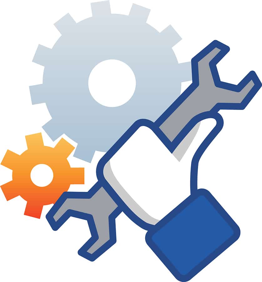 Service Icon with gears and hand holding wrench