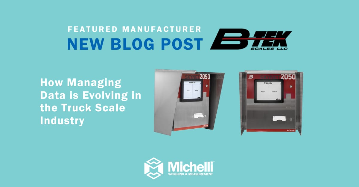 Advertisement for a featured blog post by B-TEK Scales LLC on truck scale data management.