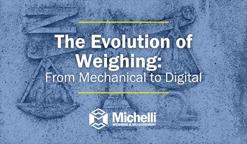 Text about the evolution of weighing over a background of scales.