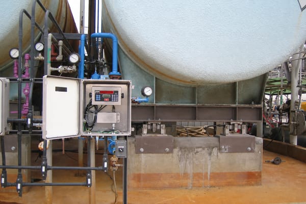 Industrial tank with control panel and piping for PLC, HMI, and SCADA integration projects