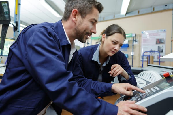 Technicians operating an industrial machine representing local Michelli partner equipment support