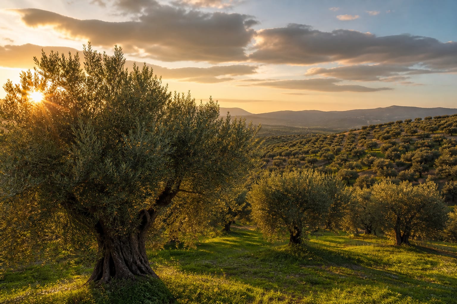Sunlit Mediterranean olive grove
