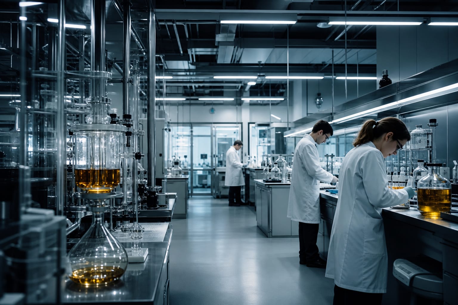 Scientists working in biotech lab
