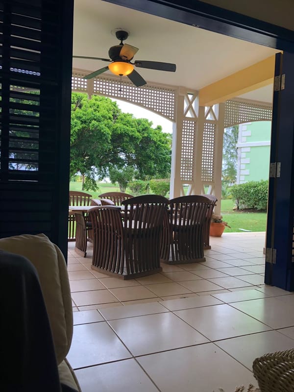 Outside porch at Tobago Plantations Apartment