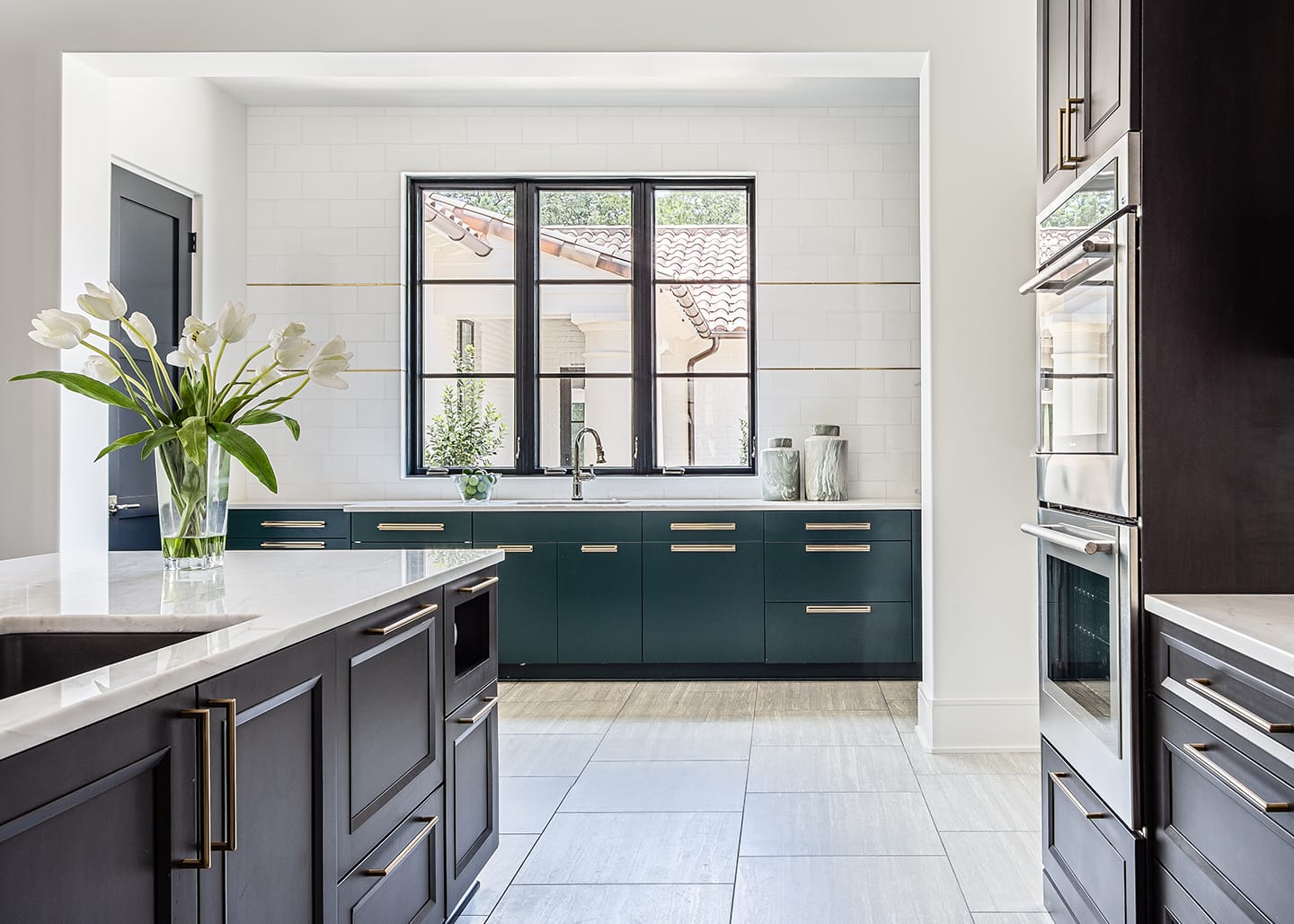 Prep kitchen with emerald green cabinetry
