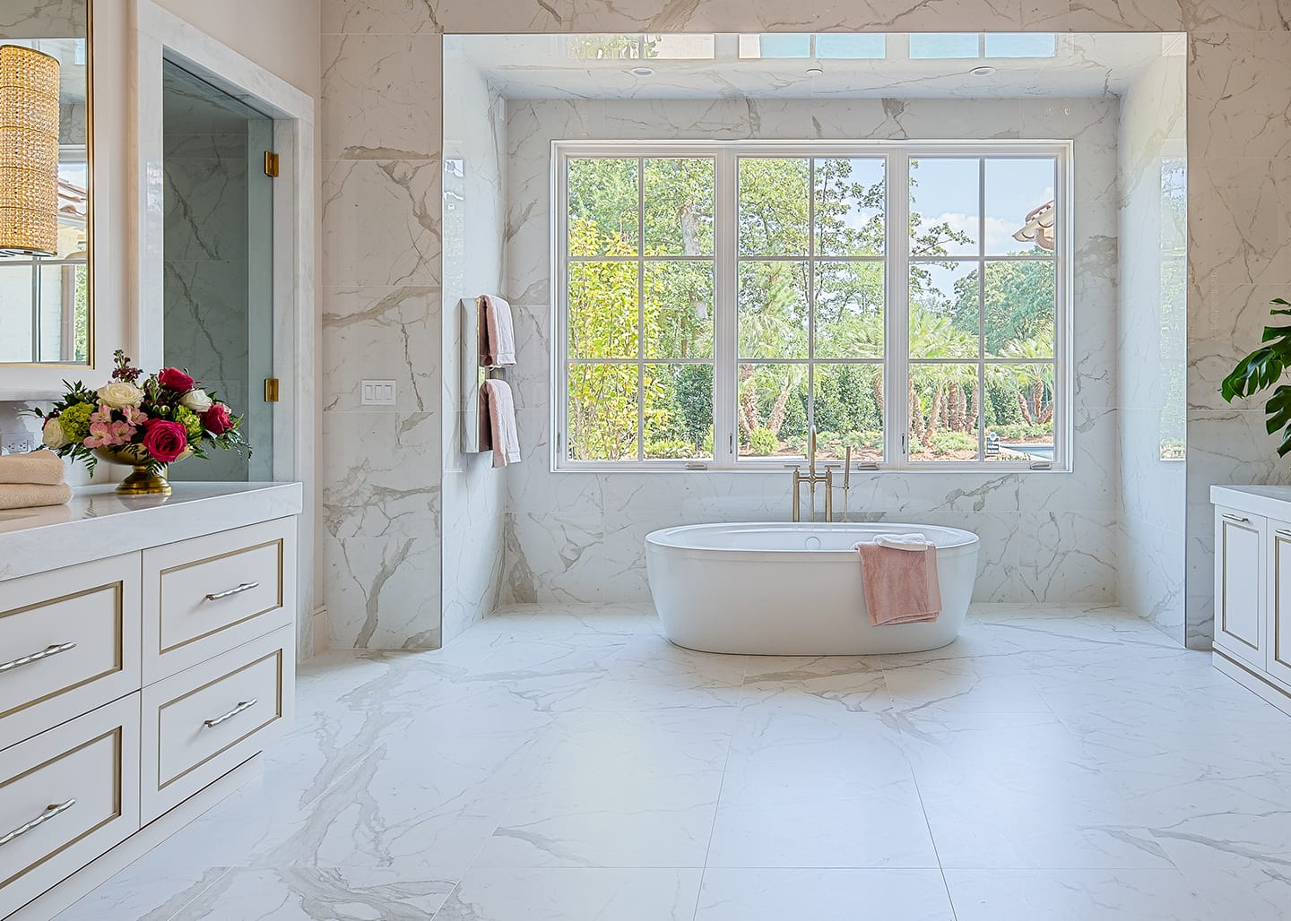 Her's master bath vanity with Marvin windows