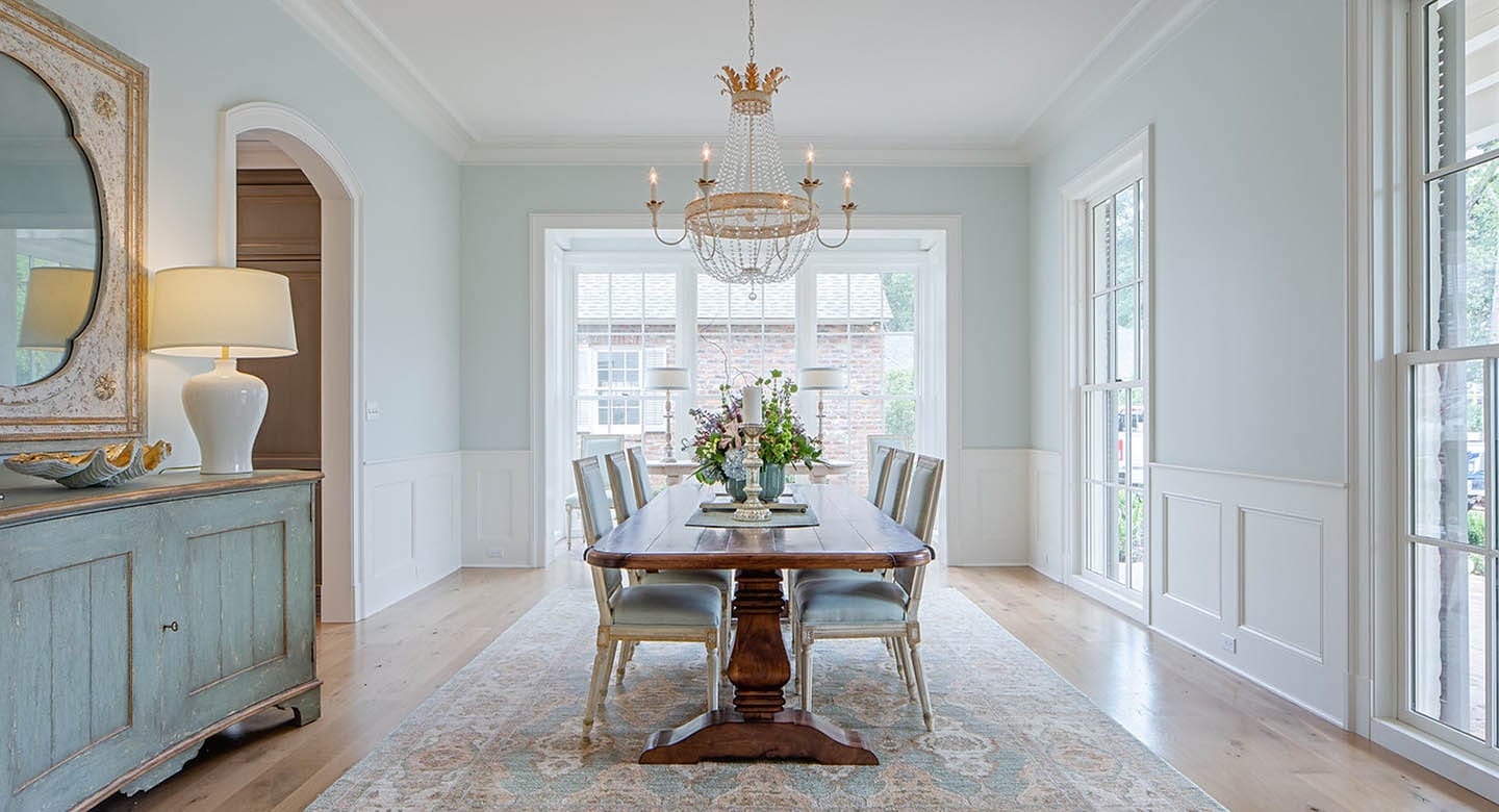 Dining area with Francois & Co mantel