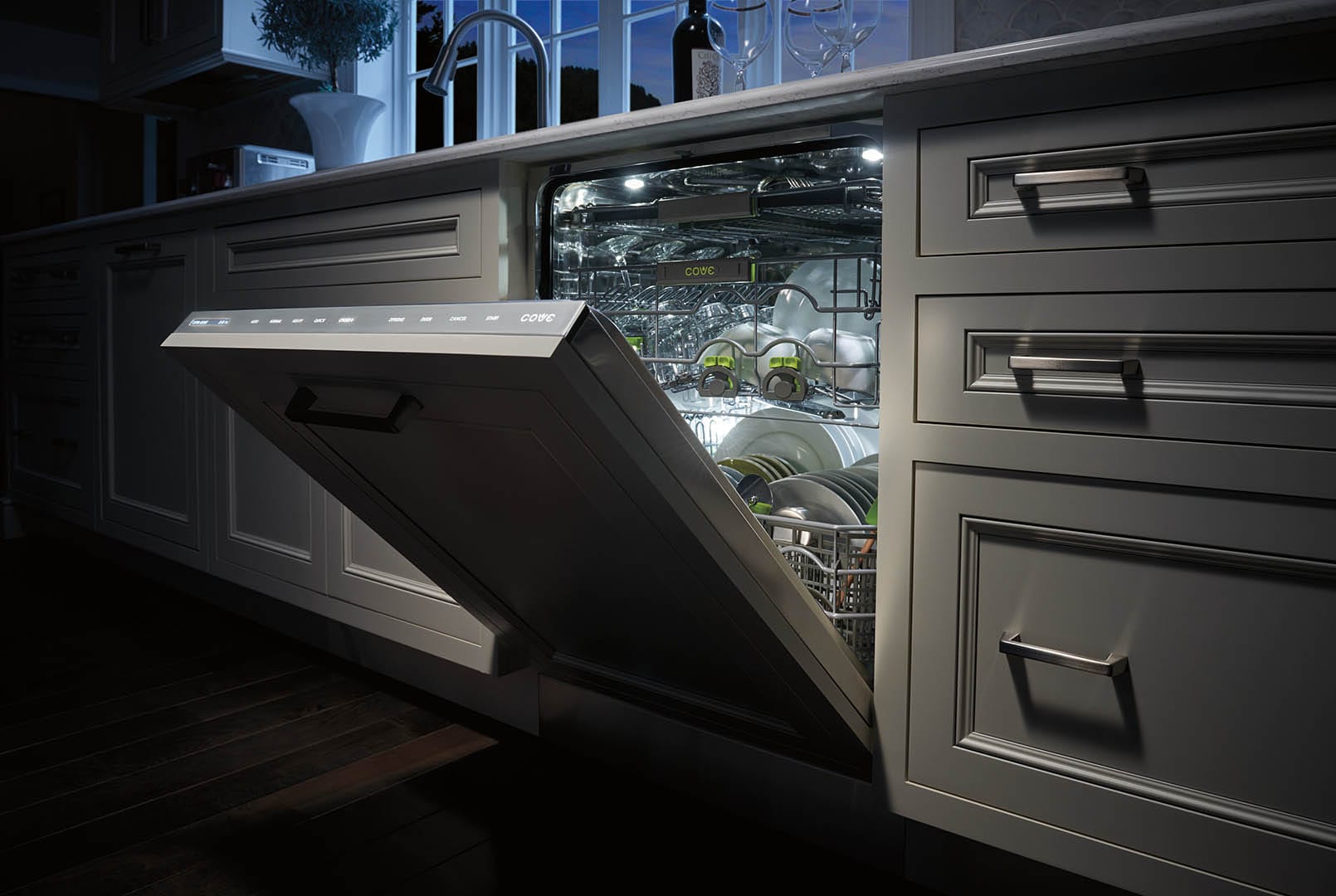 Bright kitchen with Sub-Zero refrigerator