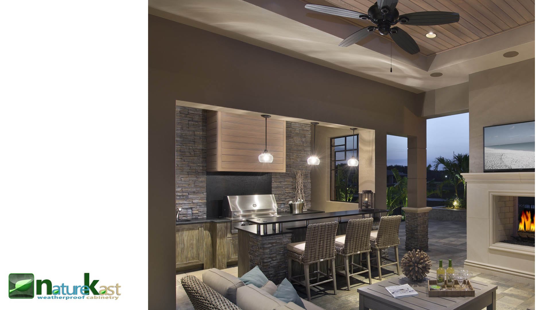 Outdoor kitchen cabinetry wide