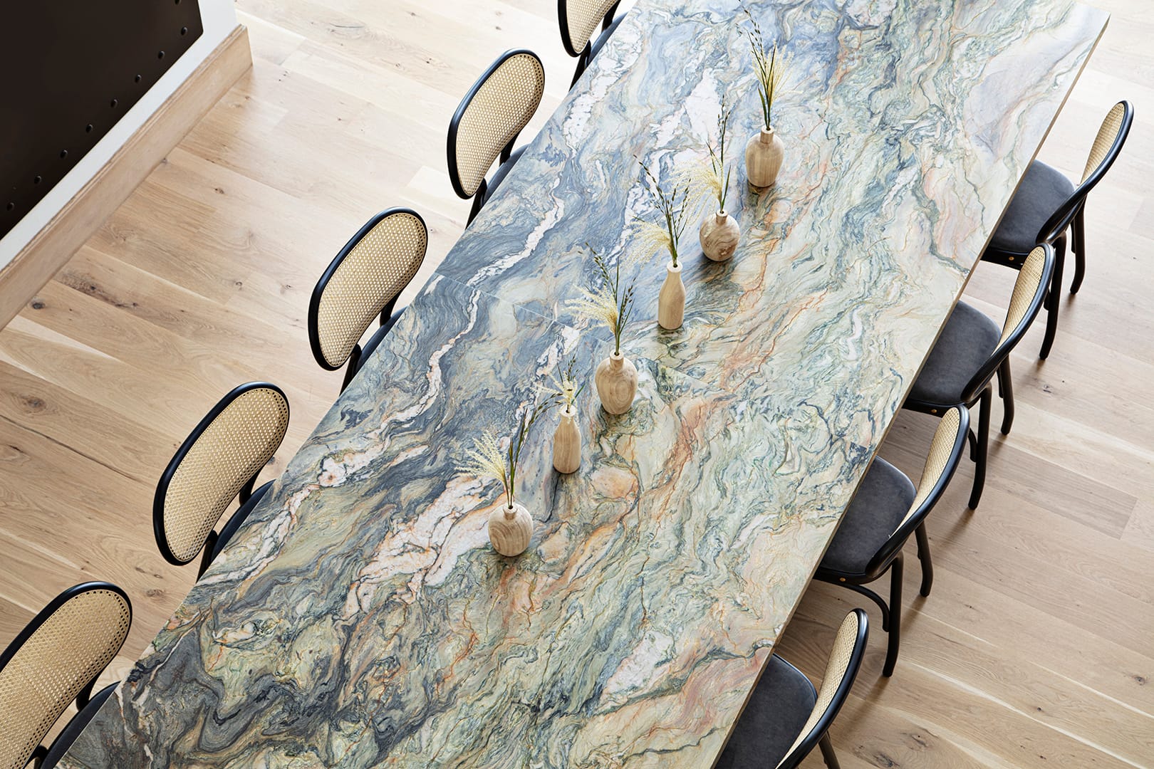 Stone tile kitchen landscape view