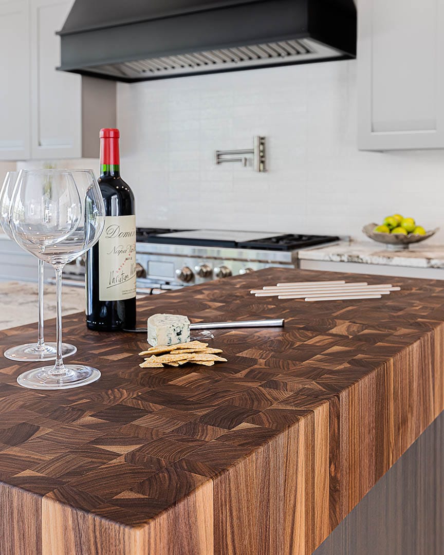 Luxury epicurean kitchen with custom Grothouse wood countertops by The Cottage
