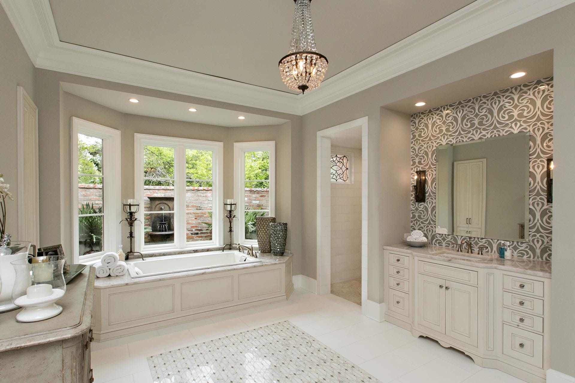 Luxury bathroom with large format tile by The Cottage