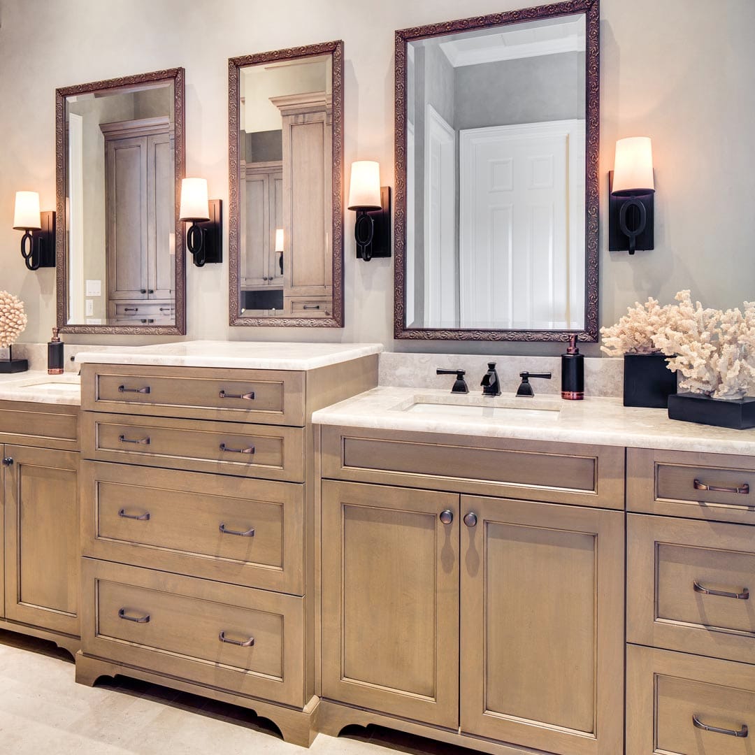 Custom bathroom design with dual vanity by The Cottage