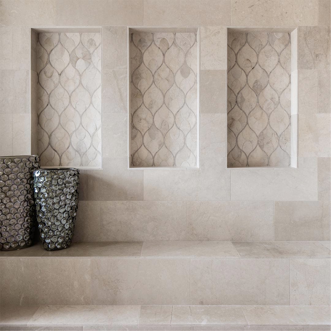 Spa-inspired bathroom with luxury tile and fixtures by The Cottage